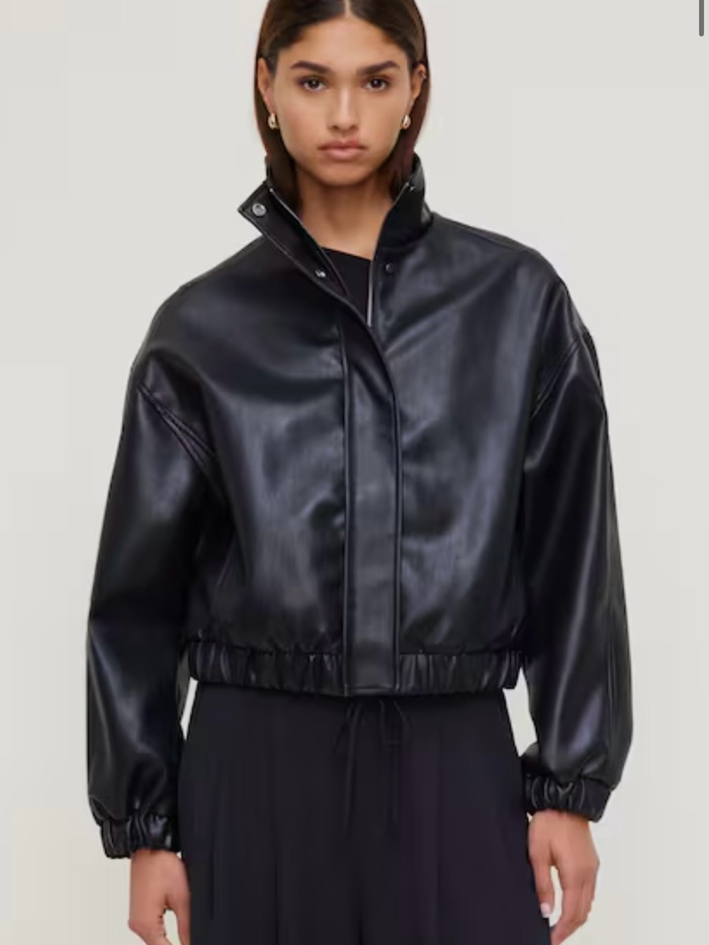 Dynamite Brynn Black faux Leather Bomber Jacket